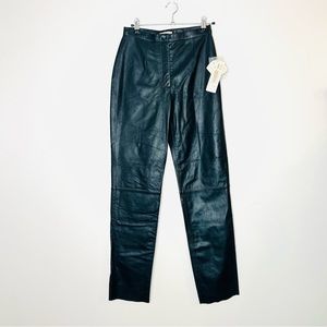 NWT Vintage Deadstock High Rise Black 100% Leather Straight Leg Pant 4